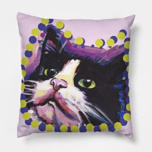 Tuxedo Cat Bright colorful pop kitty art Pillow