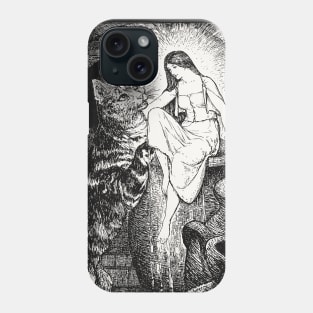 Pre-raphaelite girl and cat Phone Case