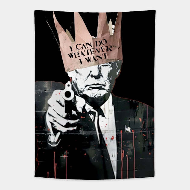 Donald Trump: King Trump  on a dark (Knocked Out) background Tapestry by Puff Sumo