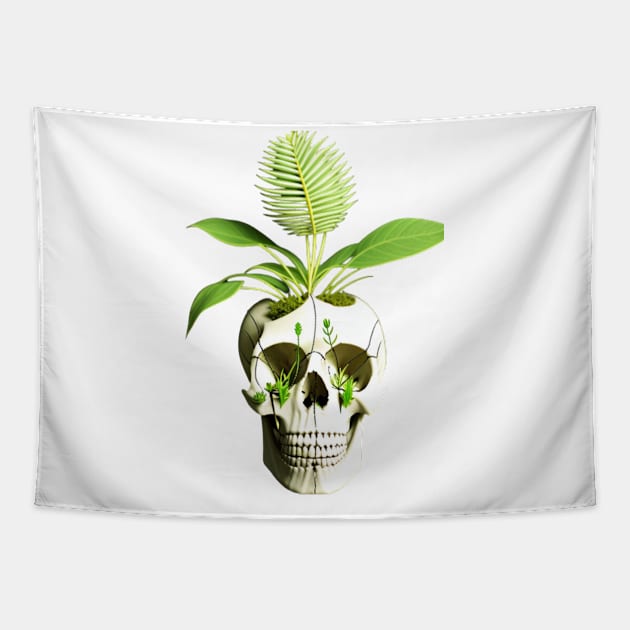 skull with plant Tapestry by BeeFlash