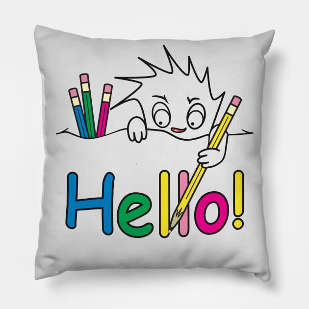 Cute character writes Hello Pillow by PaJuli