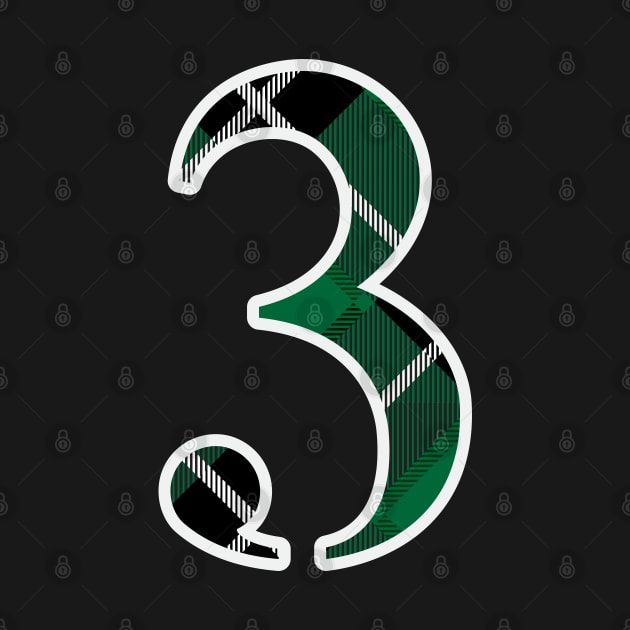 3 Sports Jersey Number Green Black Flannel by Design_Lawrence