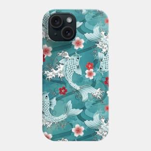 Koi sakura blossom in green Phone Case