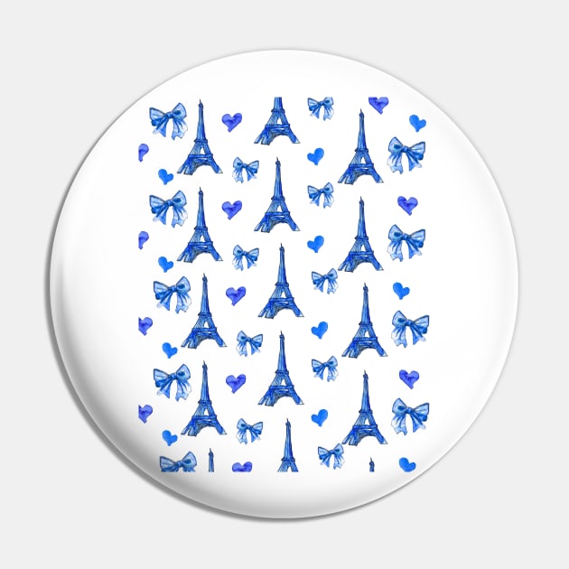 Girly Eiffel Tower Pattern in Watercolours Blue Pin by ArtInPi