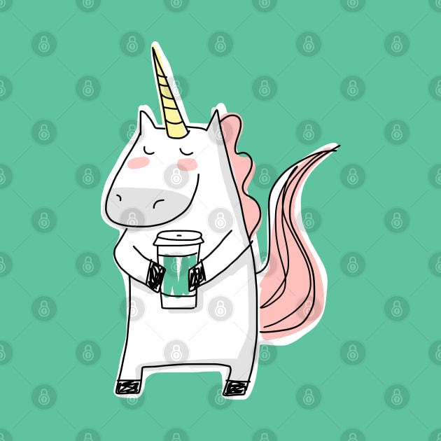 Unicorn Holding a Coffee Cup by HappyCatPrints