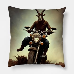 Goat on motorcycle funny biker Pillow