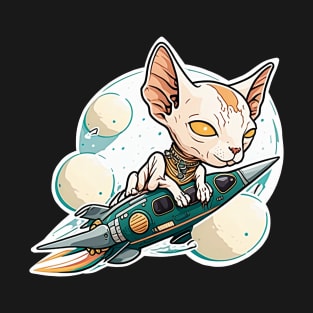 Sphinx cat rides a rocket in space T-Shirt