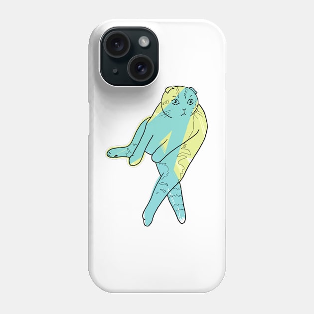 Scottish Fold Cat Sitting Blue/Green and Yellow Design Phone Case by ursoleite