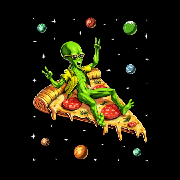 Alien Riding Pizza by underheaven