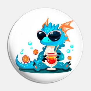 Cute adorable baby dragon drinking Aperol Spritz cocktail Pin