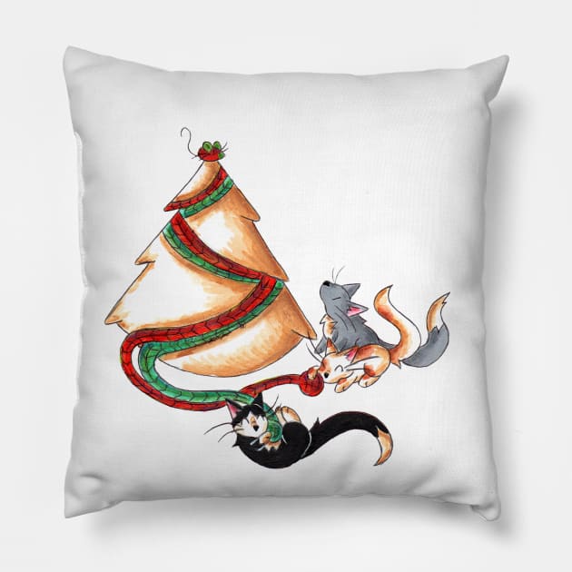 Christmas Cat Tree Pillow by KristenOKeefeArt