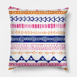 Peach Pink Orange Blue Turquoise Hand Drawn Watercolor Geometric pattern Pillow