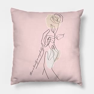 Minimalist line drawing with quote of beauty Pillow