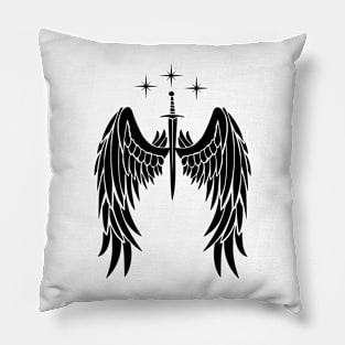 Wings and Sword Black Pillow