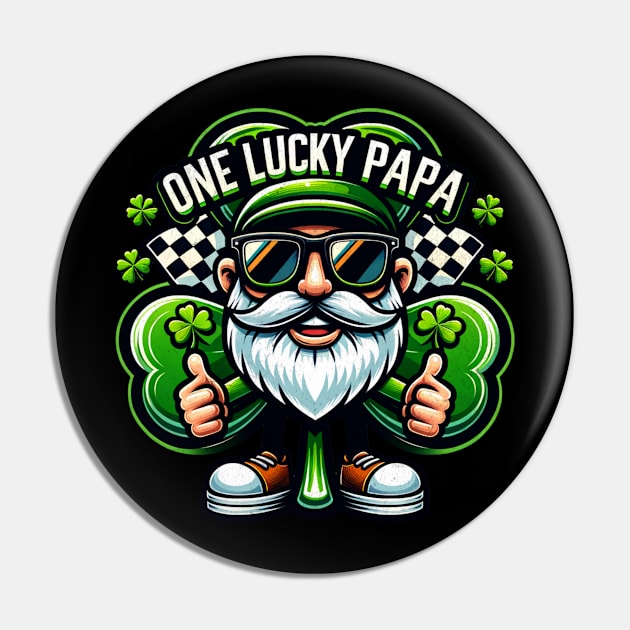 One Lucky Papa Cool Bearded Sunglasses Shamrock Racing Checkered Flag Irish St Patrick's Day St Paddy's Day Clover Pin by Carantined Chao$