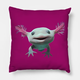 Baby Axolot Smiling Swimming 3D style Albino and Pink Pillow