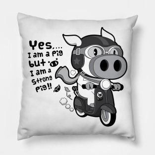 A strong pig ride a scooter 4 Pillow