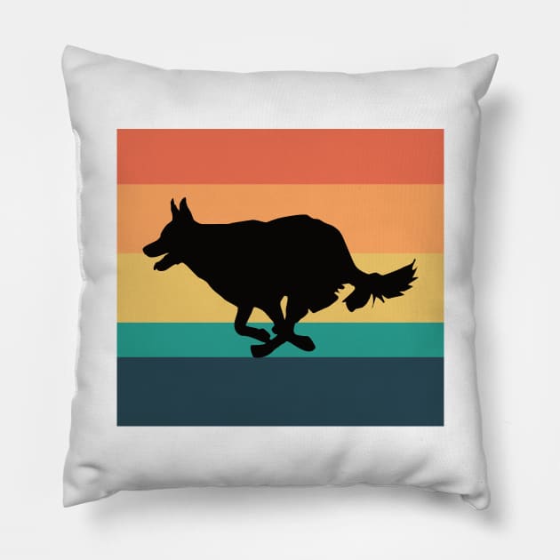 Border Collie Dog Silhouette Vintage Sunset Pillow by DPattonPD