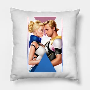 barbie movie 2023 Margot Robbie and Ryan Gosling graphic illustration design by ironpalette Pillow