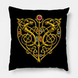 HYPER VALENTINE / GOLD CELTIC HEART WITH LIZARDS IN BLACK Pillow