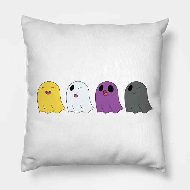 Non Binary Pride Ghosts Pillow by Jaimie McCaw