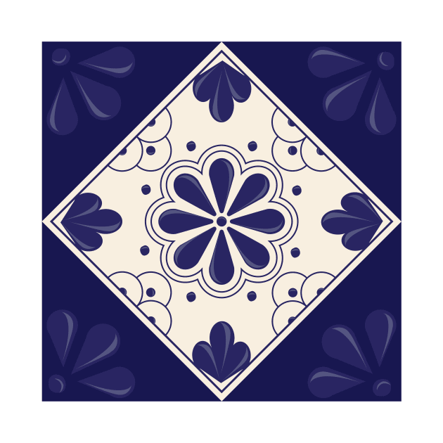 Blue Floral Talavera Tile by Akbaly by Akbaly