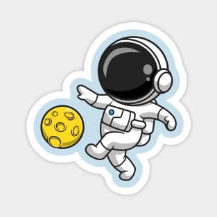 Cute Astronaut Playing Soccer Moon Cartoon Magnet