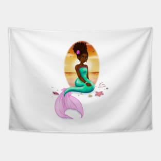 Little Black Girl Mermaid| Black Fantasy Art Tapestry