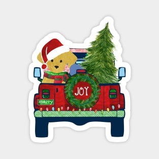 Cute Preppy Golden Retriever Christmas Jeep Magnet