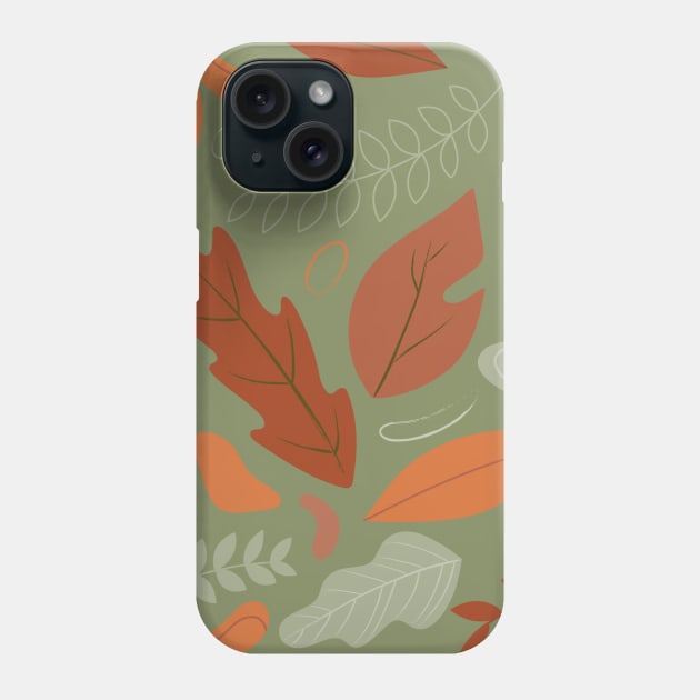 Fall leaves pattern - green background Phone Case by PAVOCreative