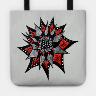 Spiked Abstract Flower In Red And Black Tote