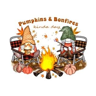 Pumpkins & Bonfires Kinda Day Cute Gnomes Couple Matching T-Shirt