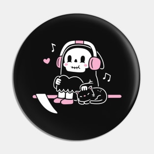 Cute Grim Reaper Taking A Break With Cat Funny Pin