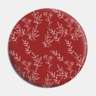 Carnation Flowers and Leaves Pattern in Garnet Color Pin