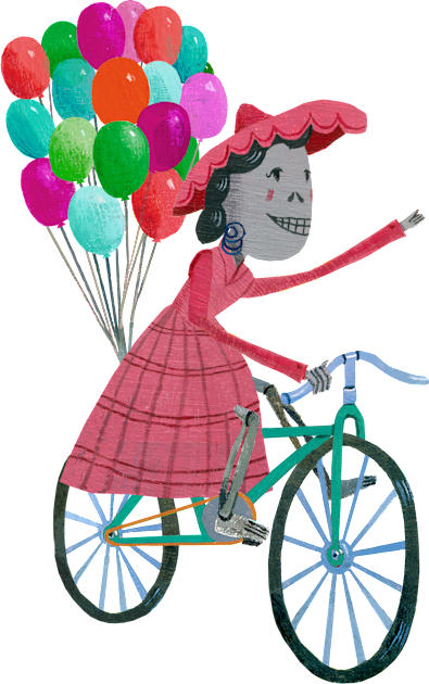 Dia de los Muertos, Señora Bicycle Ride Kids T-Shirt by John Parra Art