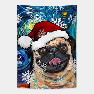 Fawn Pug Santa Tapestry