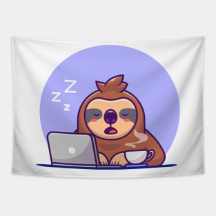 Sleepy Sloth With Laptop And Coffee Tapestry