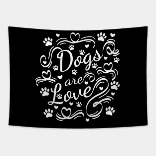 Typography Dogs Are Love Paws And Hearts Tapestry