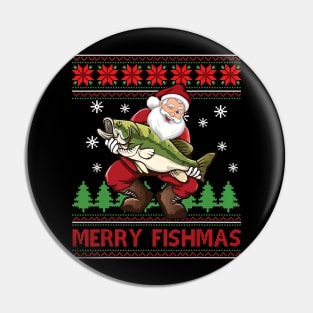 Merry Fishmas Santa Fishing Ugly Christmas Pin