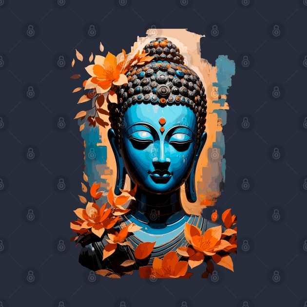 Buddha Head with Vibrant Flowers by NerdsbyLeo