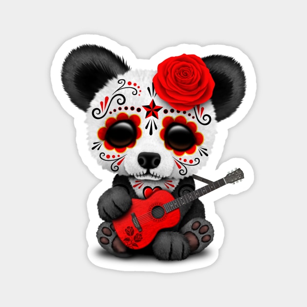 Red Sugar Skull Panda Playing Guitar Magnet by jeffbartels