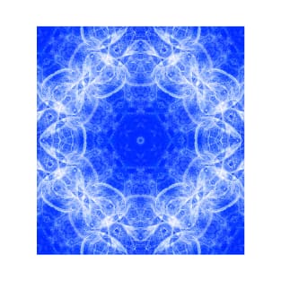 Fractal lace mandala in blue and white T-Shirt