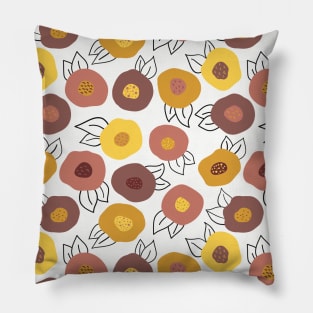 Scandinavian Doodle Flowers White Pillow