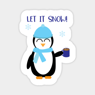 Let it Snow, Cute Winter Penguin with hot cocoa Magnet