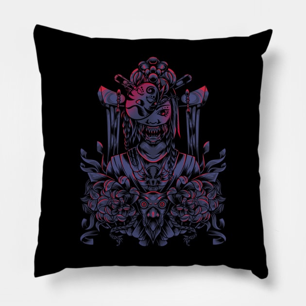 geisha ronin samurai Pillow by Bayuktx