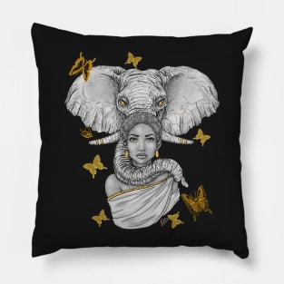 Wisdom | Black Woman and Elephant Fantasy Art Pillow