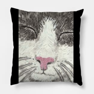 Tuxedo cat face  watercolor painting Pillow