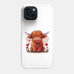 Highland Cow Valentine Day, Baby Highland Cow Farm Animal Phone Case