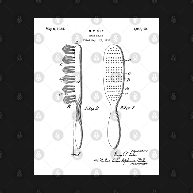 Hair Brush Patent - Salon Art - Black And White by patentpress