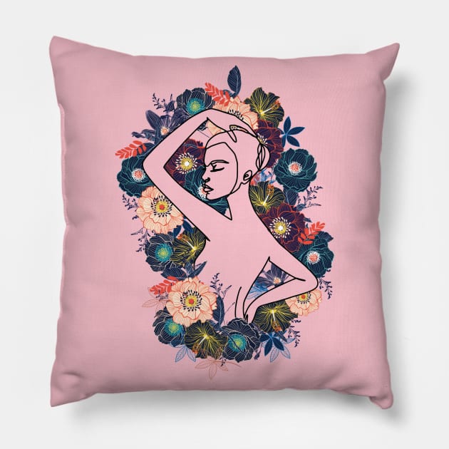 Beautiful Flower Design Woman, Artistic Line Design for Girls, Feminism Pillow by Utopia Shop